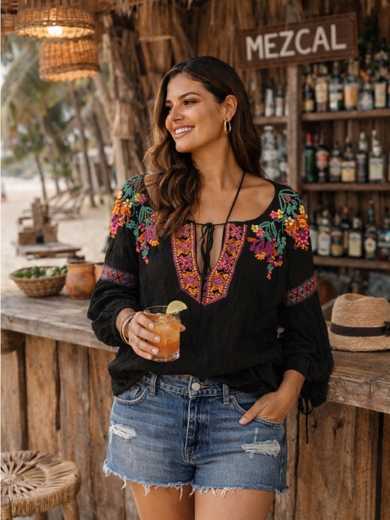 PatBO Tops - PatBO Black Beaded Long Sleeve Tunic Top ~ Sz 4